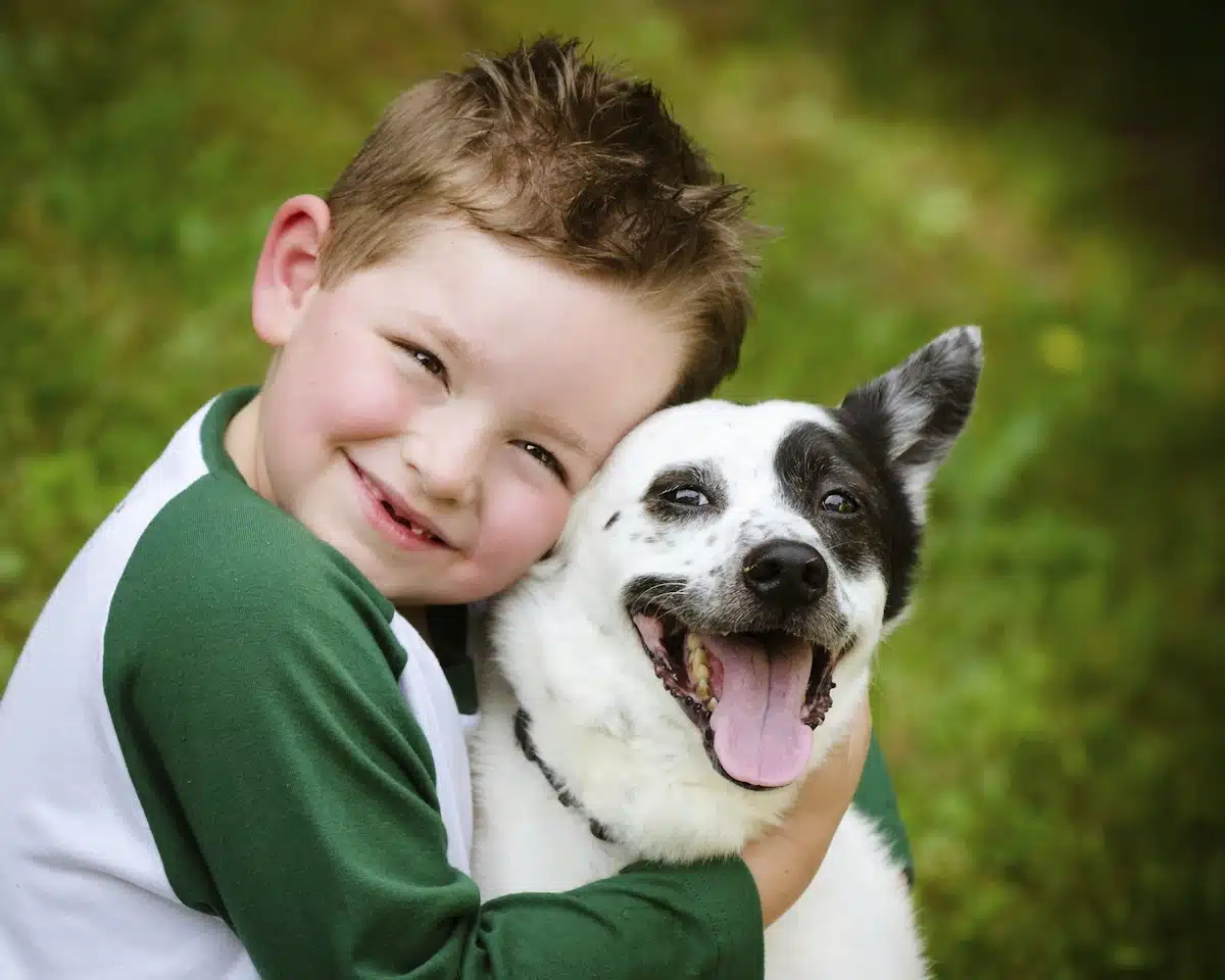 Child and mixed-breed rescue dogs